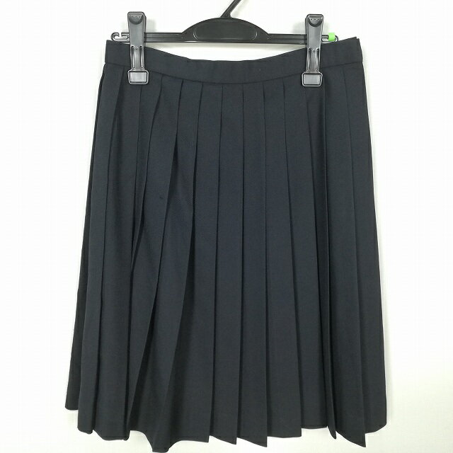 スクールスカート 冬物 w66-丈59 紺 中学 高校 プリーツ 学生服 制服 女子 中古 HK5707