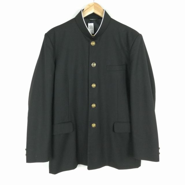 学生服 学ラン 男子 上着 丸洗い可 ウール混 ラウンドカラー サージ 黒 中古 ランクC a3 JJ5799