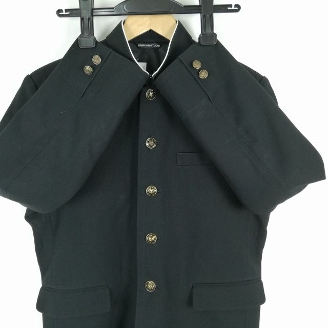 学生服 学ラン 165A 男子 上着 ウール混 ラウンドカラー サージ 黒 中古 ランクC a3 JJ5800
