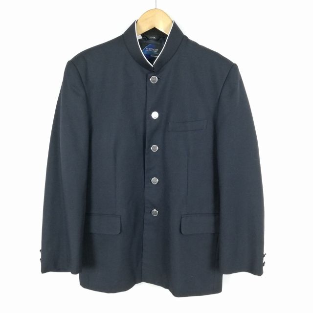 学生服 学ラン 170A 男子 富士ヨット 上着 ウール混 学校指定制服 ラウンドカラー サージ 紺 中古 ランクB a3 JJ5829