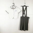 ブラウス チェックスカート 上下2点セット 指定 トンボ 夏物 柄1本線 女子 学生服 中学 高校 白 制服 中古 ランクC NA8125
