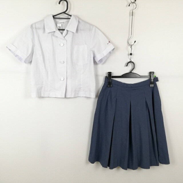 ブラウス スカート 上下2点セット LL 大きいサイズ 夏物 女子 学生服 宮崎商業高校 白 制服 中古 ランクC NA4239