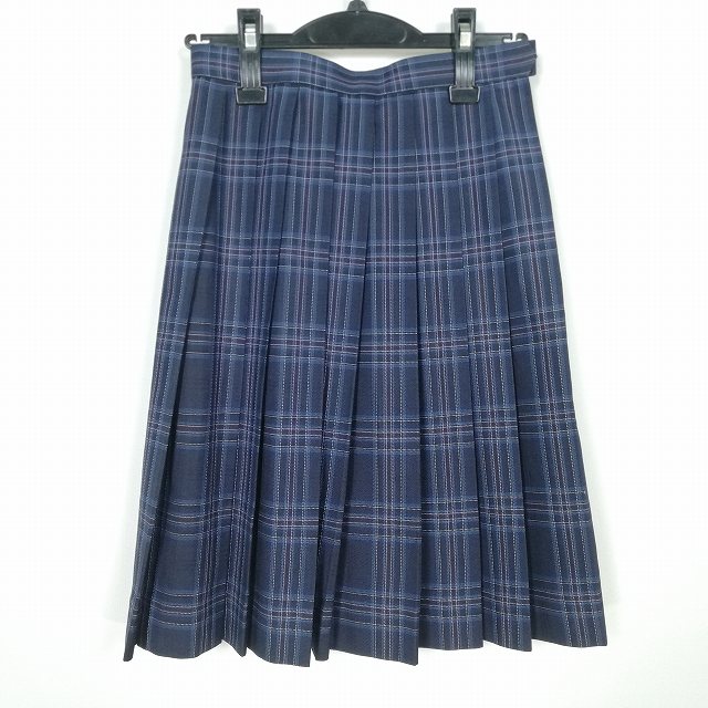 スクールスカート 冬物 w56-丈56 チェック 中学 高校 プリーツ 学生服 制服 女子 中古 HK1082
