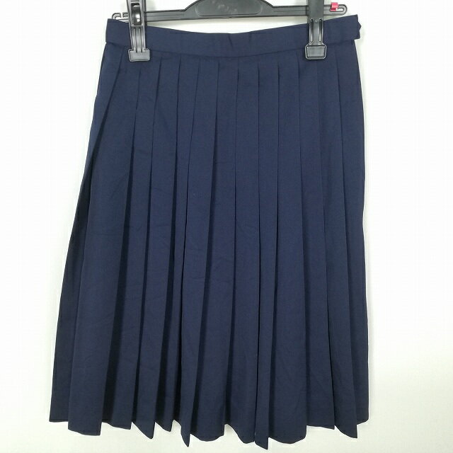 スクールスカート 冬物 w63-丈61 紺 中学 高校 プリーツ 学生服 制服 女子 中古 HK5752