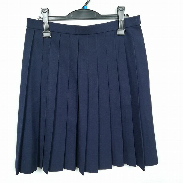 スクールスカート 大きいサイズ 冬物 w78-丈56 紺 中学 高校 プリーツ 学生服 制服 女子 中古 HK5813