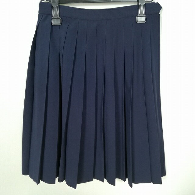 スクールスカート 夏物 w63-丈54 紺 中学 高校 プリーツ 学生服 制服 女子 中古 HK9289