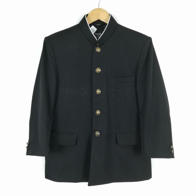 学生服 学ラン 160A 男子 上着 ウール混 ラウンドカラー カシドス 黒 中古 ランクC a3 JJ5857