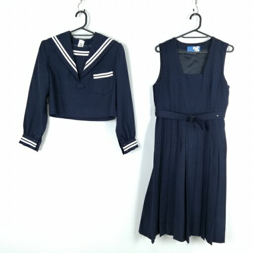 セーラー服 ジャンパースカート 上下2点セット 冬物 白2本線 女子 学生服 中学 高校 紺 制服 中古 ランクC NA5242 セーラー服 ジャンパースカート 上下2点セット 冬物 白2本線 女子 学生服 中学 高校 紺 制服 中古 ランクC NA5242