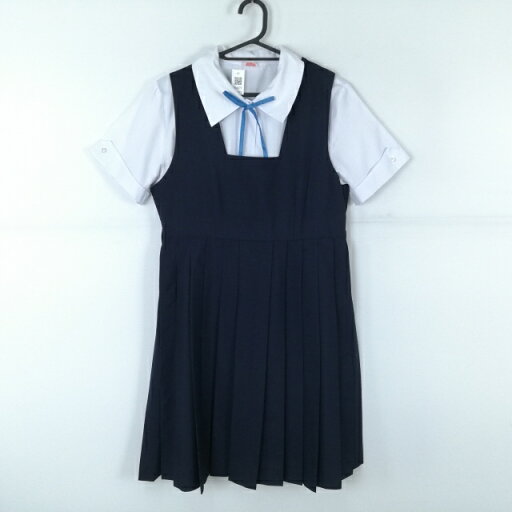 ジャンパースカート 紐タイ 155B バスト92 ウエスト78 夏物 女子 学生服 中学 高校 紺 制服 中古 ランクC NA6071 ジャンパースカート 紐タイ 155B バスト92 ウエスト78 夏物 女子 学生服 中学 高校 紺 制服 中古 ランクC NA6071