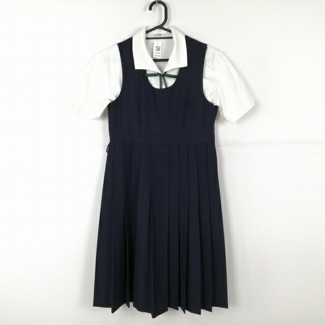 ジャンパースカート 紐タイ バスト78 ウエスト72 夏物 女子 学生服 中学 高校 紺 制服 中古 ランクC NA7284