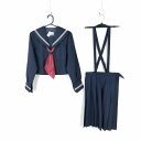 セーラー服 スカート スカーフ 上下3点セット 冬物 白3本線 女子 学生服 中学 高校 紺 制服 中古 ランクC NA8126