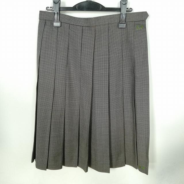 スクールスカート 大きいサイズ 冬物 w72-丈65 チェック 広島安芸府中中学 プリーツ 学生服 制服 女子 中古 HK4490