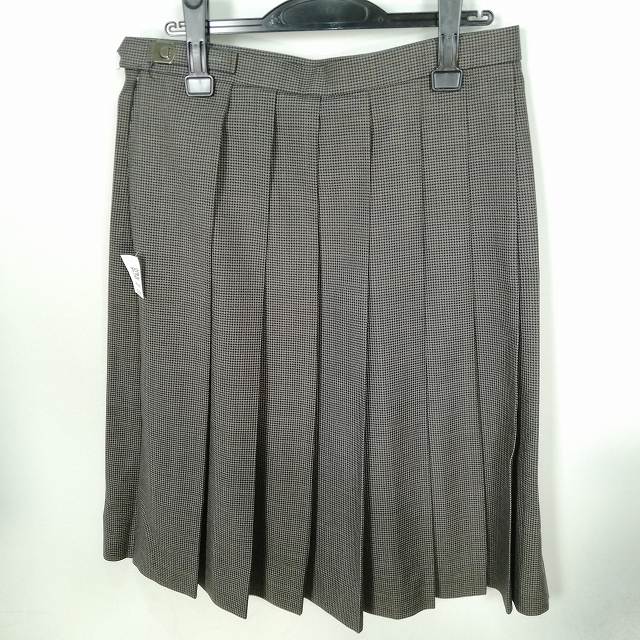 スクールスカート 大きいサイズ 冬物 w72-丈65 チェック 広島安芸府中中学 プリーツ 学生服 制服 女子 中古 HK4490