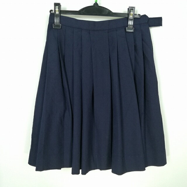 スクールスカート 冬物 w66-丈53 紺 中学 高校 プリーツ 学生服 制服 女子 中古 HK4814