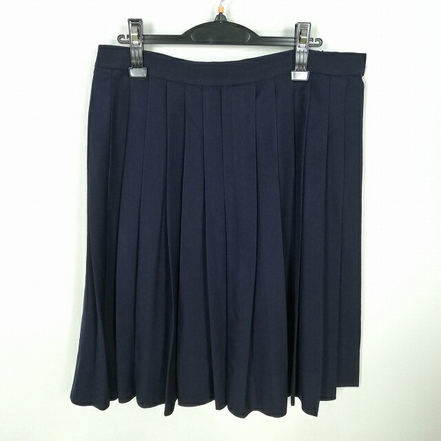 スクールスカート 大きいサイズ 冬物 w80-丈63 紺 中学 高校 プリーツ 学生服 制服 女子 中古 HK9105