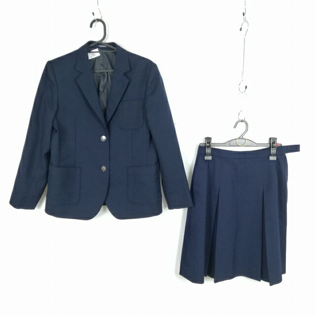 ブレザー スカート 上下2点セット M トンボ 冬物 女子 学生服 中学 高校 紺 制服 中古 ランクB NA1449