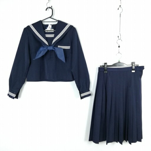 セーラー服 スカート スカーフ 上下3点セット 大きいサイズ 冬物 白3本線 女子 学生服 中学 高校 紺 制服 中古 ランクC NA5264 セーラー服 スカート スカーフ 上下3点セット 大きいサイズ 冬物 白3本線 女子 学生服 中学 高校 紺 制服 中古 ランクC NA5264