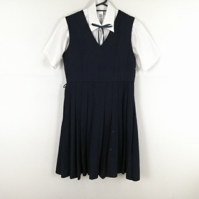 ジャンパースカート 紐タイ バスト90 ウエスト78 冬物 女子 学生服 中学 高校 紺 制服 中古 ランクC NA6658