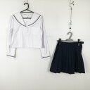 コスプレ セーラー服 ミニスカート 上下2点セット L グレー青各1本線 女子 学生服 中学 高校 白 制服 中古 GM1169