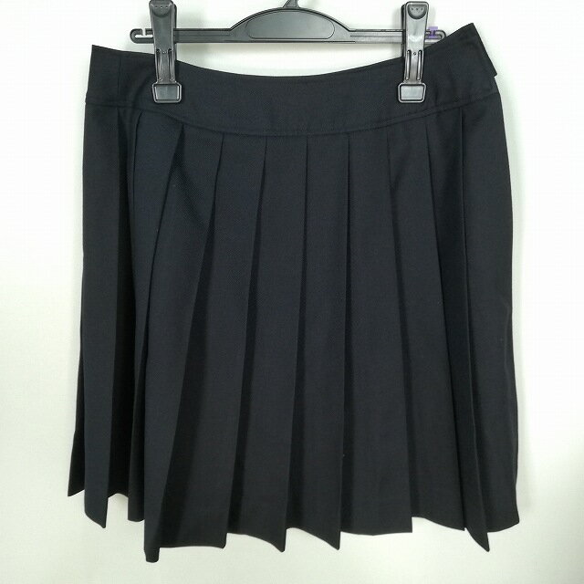 スクールスカート 大きいサイズ 冬物 w75-丈53 紺 中学 高校 プリーツ 学生服 制服 女子 中古 HK4517