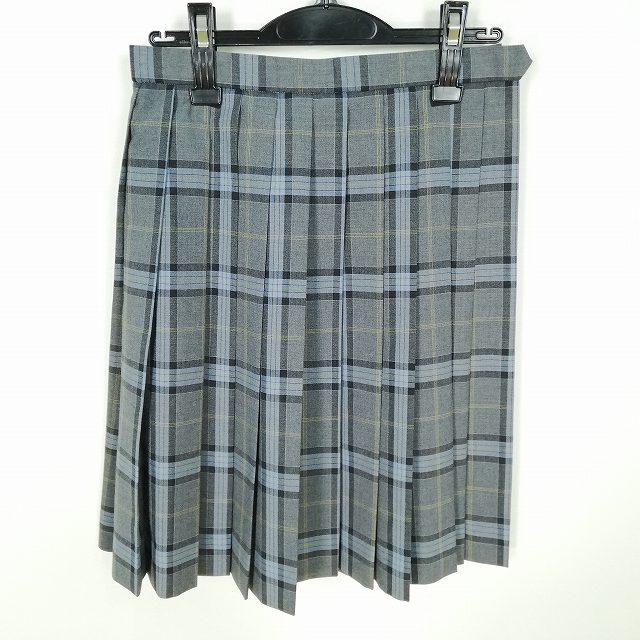 スクールスカート 夏物 w63-丈54 チェック 中学 高校 プリーツ 学生服 制服 女子 中古 HK4551