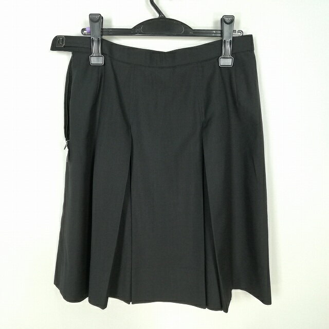 スクールスカート 大きいサイズ 夏物 w75-丈55 黒 奈良一条高校 プリーツ 学生服 制服 女子 中古 HK4554