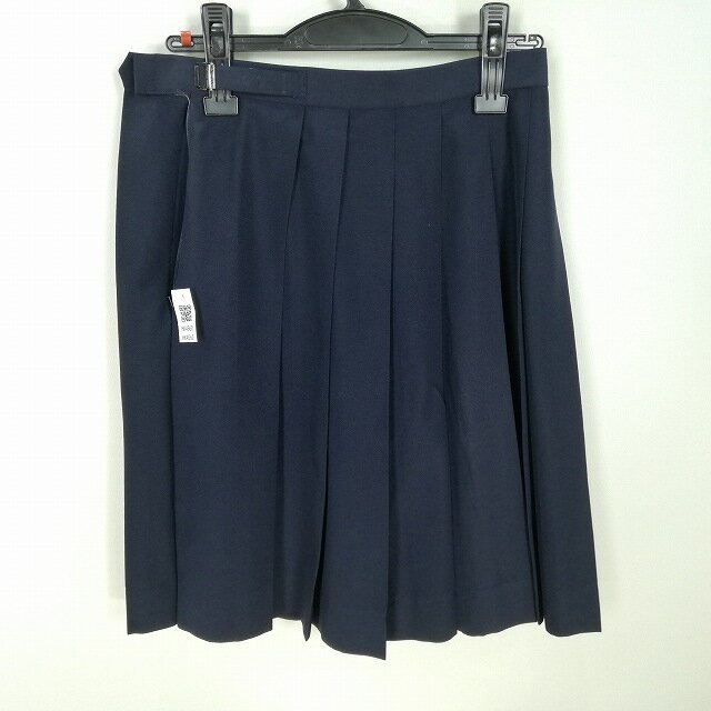 スクールスカート 夏物 w60-丈55 紺 中学 高校 森英恵 プリーツ 学生服 制服 女子 中古 HK4560