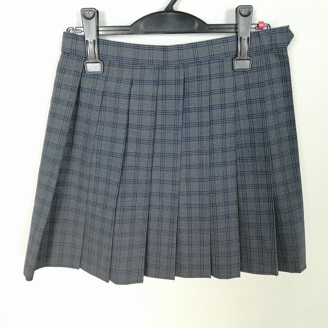 スクールスカート 夏物 w63-丈43 チェック 中学 高校 ミニ丈 プリーツ 学生服 制服 女子 中古 HK6728