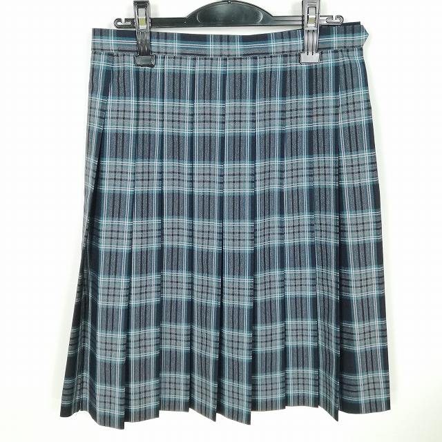 スクールスカート 夏物 w66-丈59 チェック 中学 高校 プリーツ 学生服 制服 女子 中古 HK9312