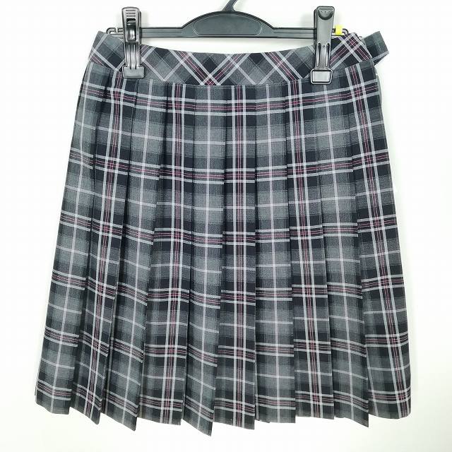 スクールスカート 夏物 w69-丈57 チェック 中学 高校 プリーツ 学生服 制服 女子 中古 HK9315