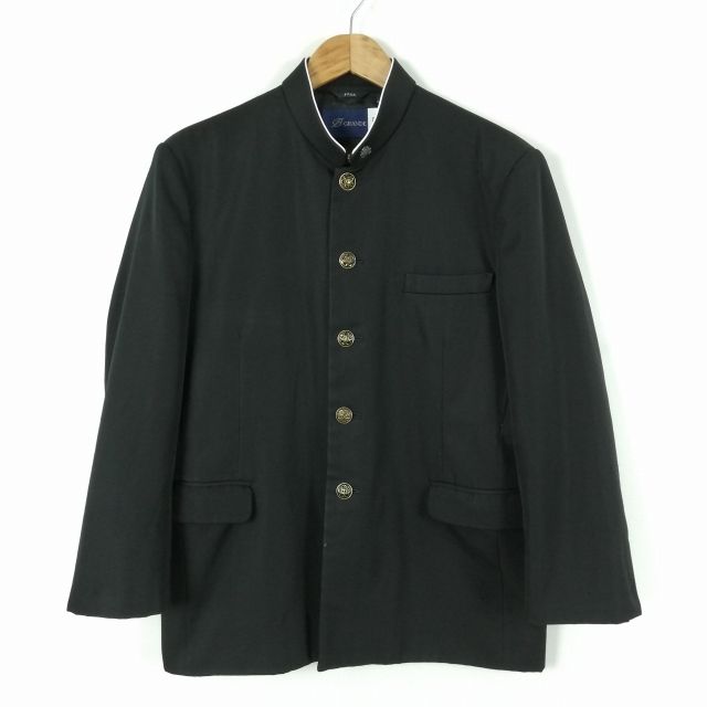 学生服 学ラン 175A 男子 トンボ 上着 ウール混 ラウンドカラー カシドス 黒 中古 ランクC a3 JJ5849