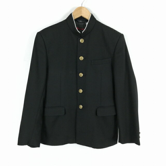 学生服 学ラン 160A 男子 カンコー 上着 ウール混 標準型学生服 ラウンドカラー サージ 黒 中古 ランクC a3 JJ6112