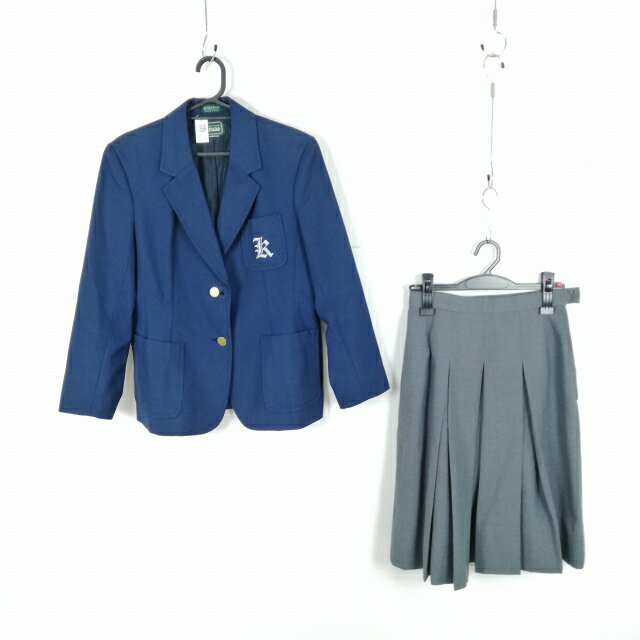 ブレザー スカート 上下2点セット 大きいサイズ 冬物 女子 学生服 中学 高校 花紺 制服 中古 ランクC NA1229