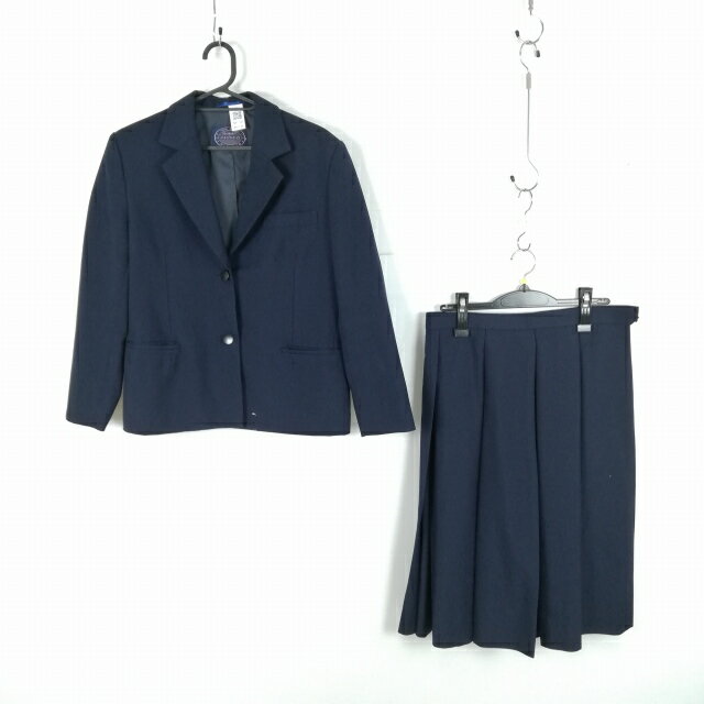 ブレザー スカート 上下2点セット 大きいサイズ 冬物 女子 学生服 中学 高校 紺 制服 中古 ランクC NA1230