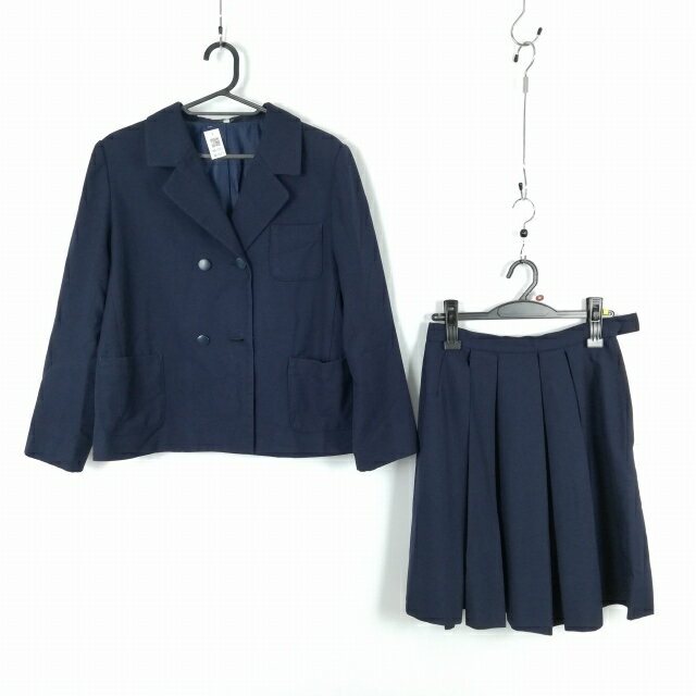 ブレザー スカート 上下2点セット 大きいサイズ 冬物 女子 学生服 中学 高校 紺 制服 中古 ランクC NA1473