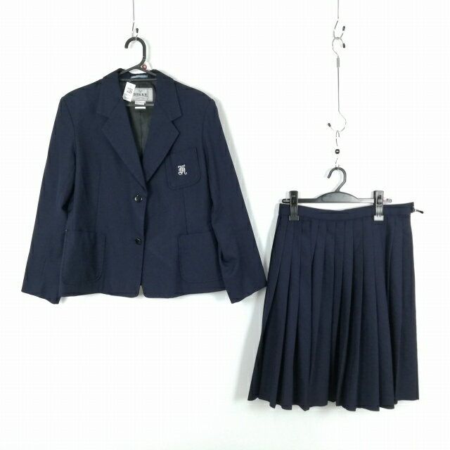 ブレザー スカート 上下2点セット 大きいサイズ 冬物 女子 学生服 中学 高校 紺 制服 中古 ランクC NA1475