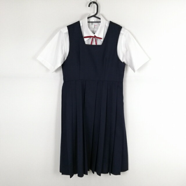 ジャンパースカート 紐タイ バスト88 ウエスト76 冬物 女子 学生服 中学 高校 紺 制服 中古 ランクC NA5291