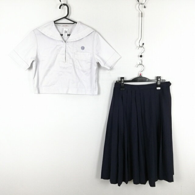 セーラー服 スカート 上下2点セット 夏物 白3本線 女子 学生服 中学 高校 白 制服 中古 ランクC NA5973