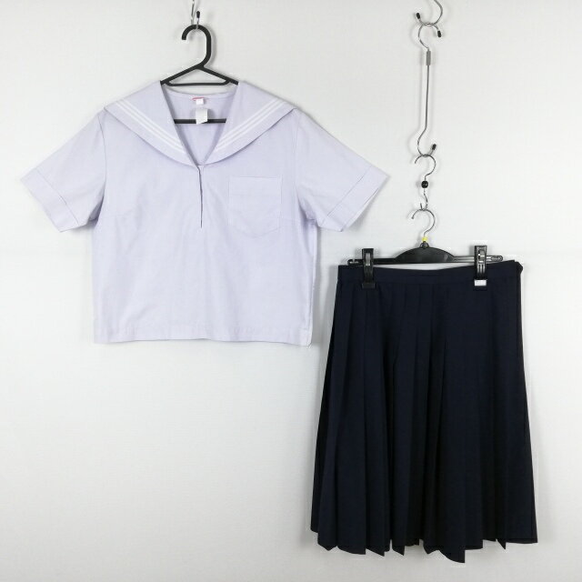 セーラー服 スカート 上下2点セット 3L 大きいサイズ 夏物 白3本線 女子 学生服 中学 高校 白 制服 中古 ランクC NA5974