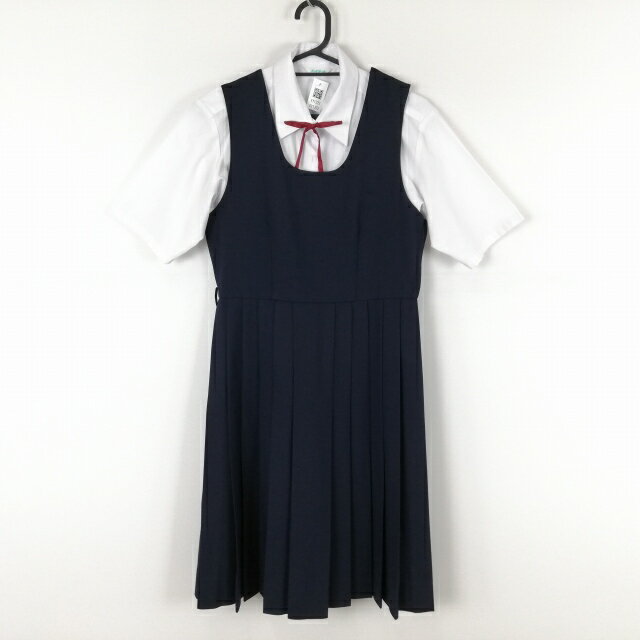 ジャンパースカート 紐タイ 150A バスト84 ウエスト70 ミッシェルクラン 冬物 女子 学生服 中学 高校 紺 制服 中古 ランクC EY1372