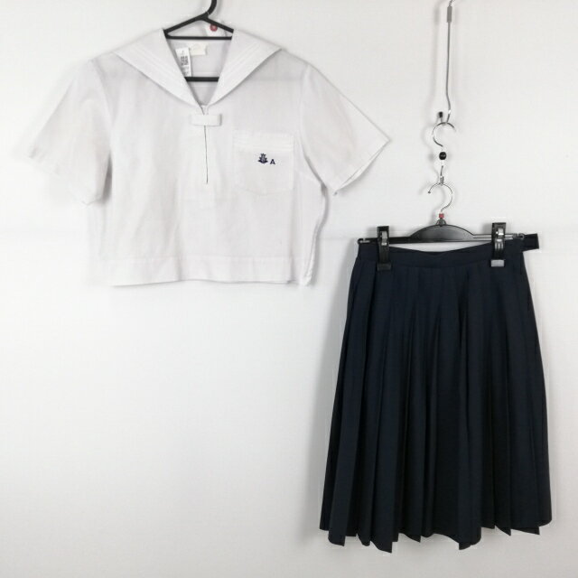 セーラー服 スカート 上下2点セット 夏物 白3本線 女子 学生服 兵庫上郡高校 白 制服 中古 ランクC EY8777