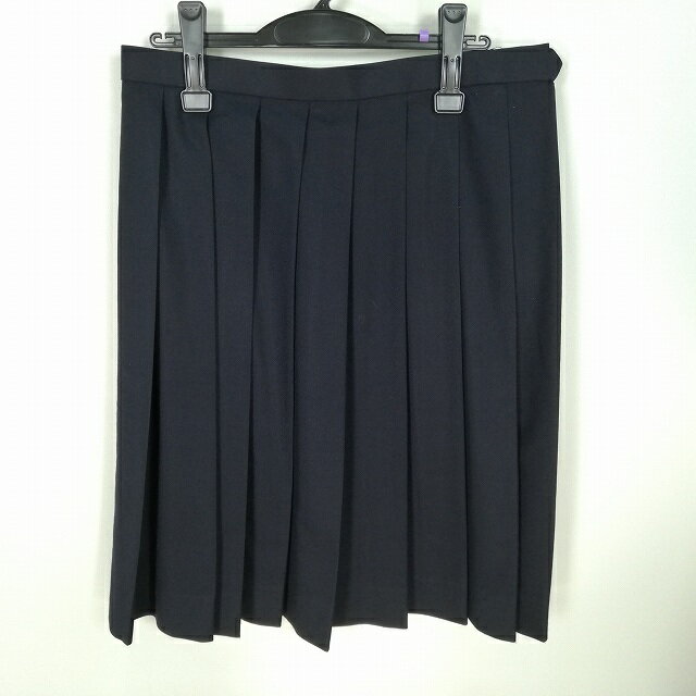 スクールスカート 大きいサイズ 冬物 w75-丈61 紺 福岡魁誠高校 プリーツ 学生服 制服 女子 中古 HK4580