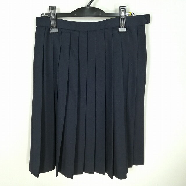 スクールスカート 冬物 w69-丈59 紺 中学 高校 プリーツ 学生服 制服 女子 中古 HK4584