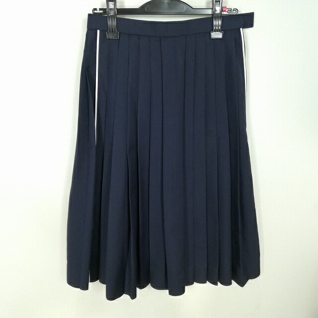 スクールスカート 冬物 w63-丈67 紺 中学 高校 プリーツ 学生服 制服 女子 中古 HK4626