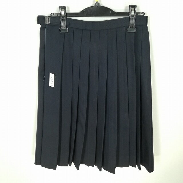 スクールスカート 冬物 w69-丈58 紺 中学 高校 プリーツ 学生服 制服 女子 中古 HK4654