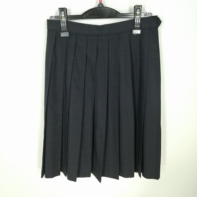 スクールスカート 冬物 w63-丈58 紺 中学 高校 プリーツ 学生服 制服 女子 中古 HK4665