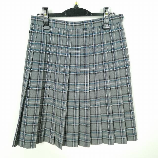 スクールスカート 夏物 w69-丈57 チェック 中学 高校 プリーツ 学生服 制服 女子 中古 HK6502