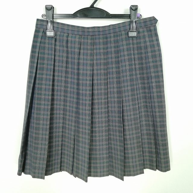 スクールスカート 大きいサイズ 夏物 w75-丈53 チェック 中学 高校 プリーツ 学生服 制服 女子 中古 HK6505