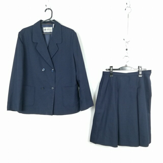 ブレザー スカート 上下2点セット 大きいサイズ 冬物 女子 学生服 中学 高校 紺 制服 中古 ランクC NA4268