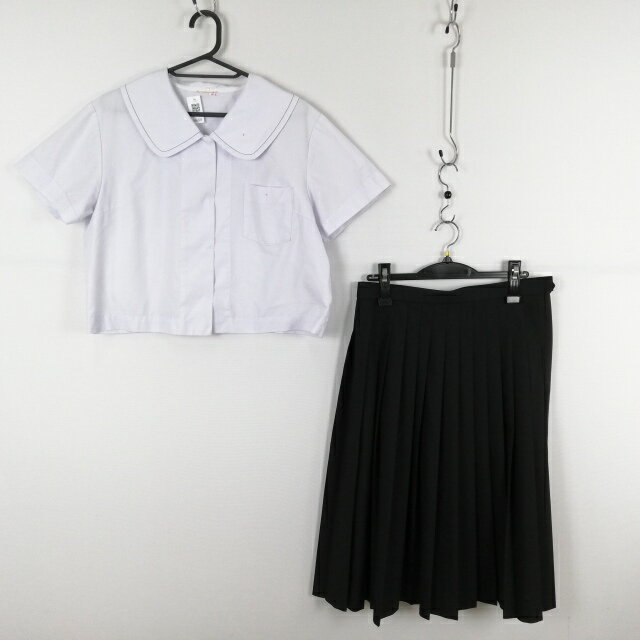 セーラー服 スカート 上下2点セット 大きいサイズ 特大 夏物 黒1本線 女子 学生服 中学 高校 白 制服 中古 ランクC NA6505